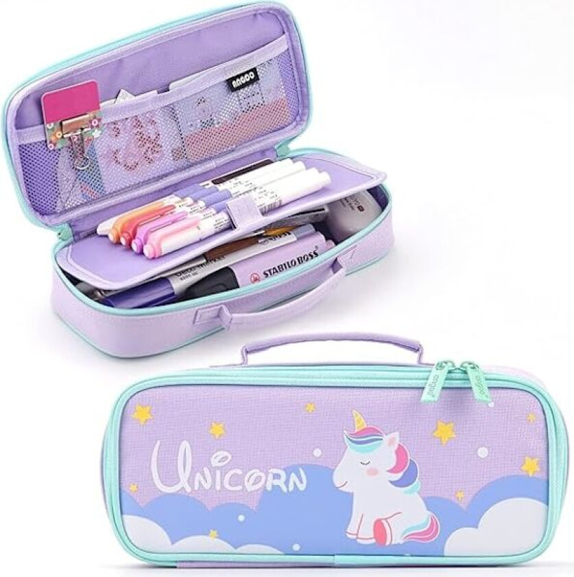 Sommer Hot Sale Søtt Enhjørning Penal - Medium Størrelse, Bærbar, Multifunksjonell Pennal med Rom for Jenter, Barn, Tenåringer - Lilla