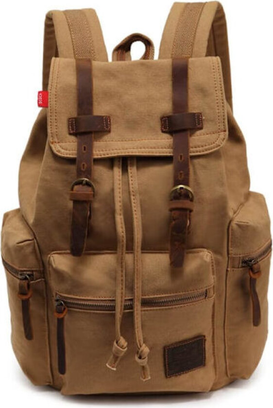 Canvas Ryggsekk Unisex Vintage Casual Ryggsekk 14 tommers Laptop Dagsekk Skolesekk College Boksekk Vandring Camping Reiseveske Khaki