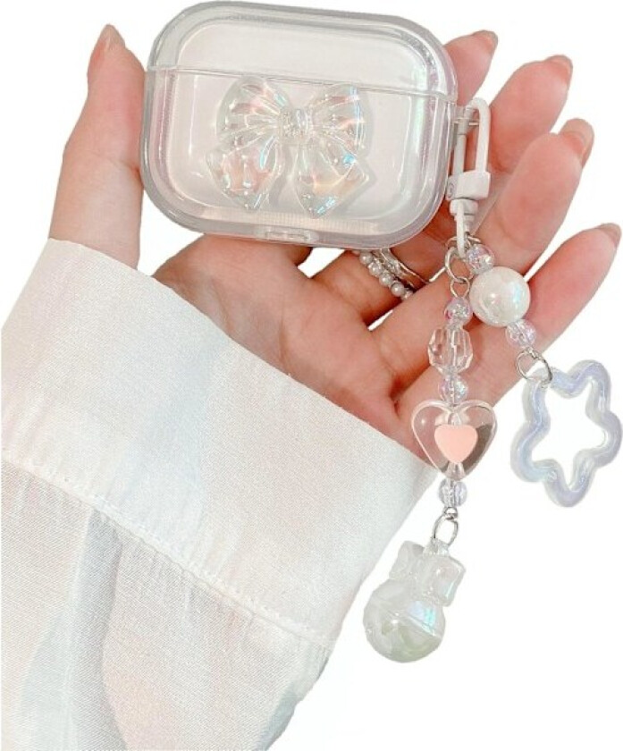 1 stk. etui til AirPods 4 med nøkkelring, støtsikker myk klar søt 3D Crysta Bowknot-design deksel med bling hjerteperler