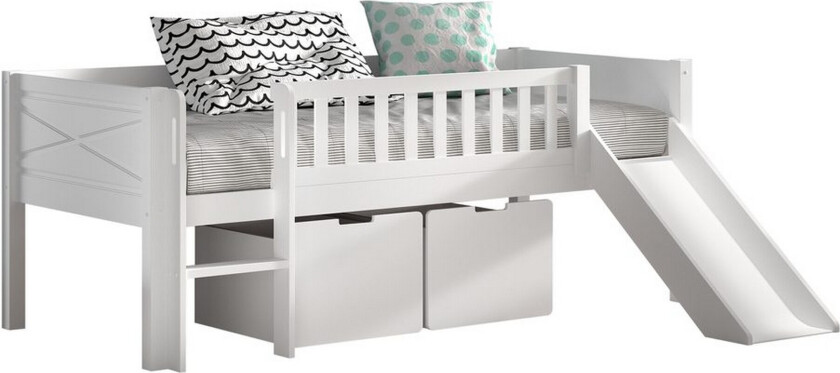 Halvhøy seng med sklie og et sett med 2 skuffer Scott