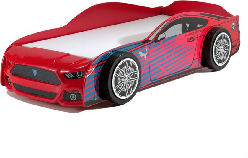 Seng Bil Panther Rød 90x200 cm Med Madrass - Med Madrass