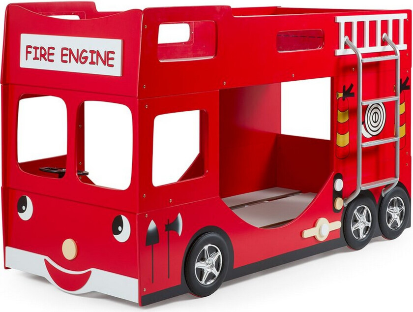 Køyeseng Brannbil Rød 90x200 cm Med Madrass - Med Madrass