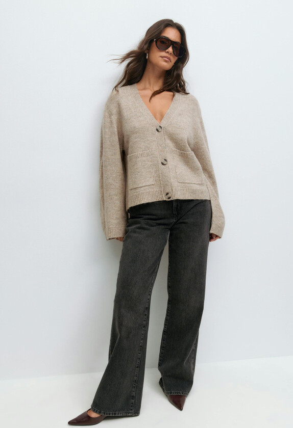 - Knitted pocket cardigan - Cardigans & strikkejakker - Brun - S - Dame
