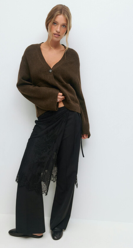 - Knitted pocket cardigan - Cardigans & strikkejakker - Brun - XL - Dame