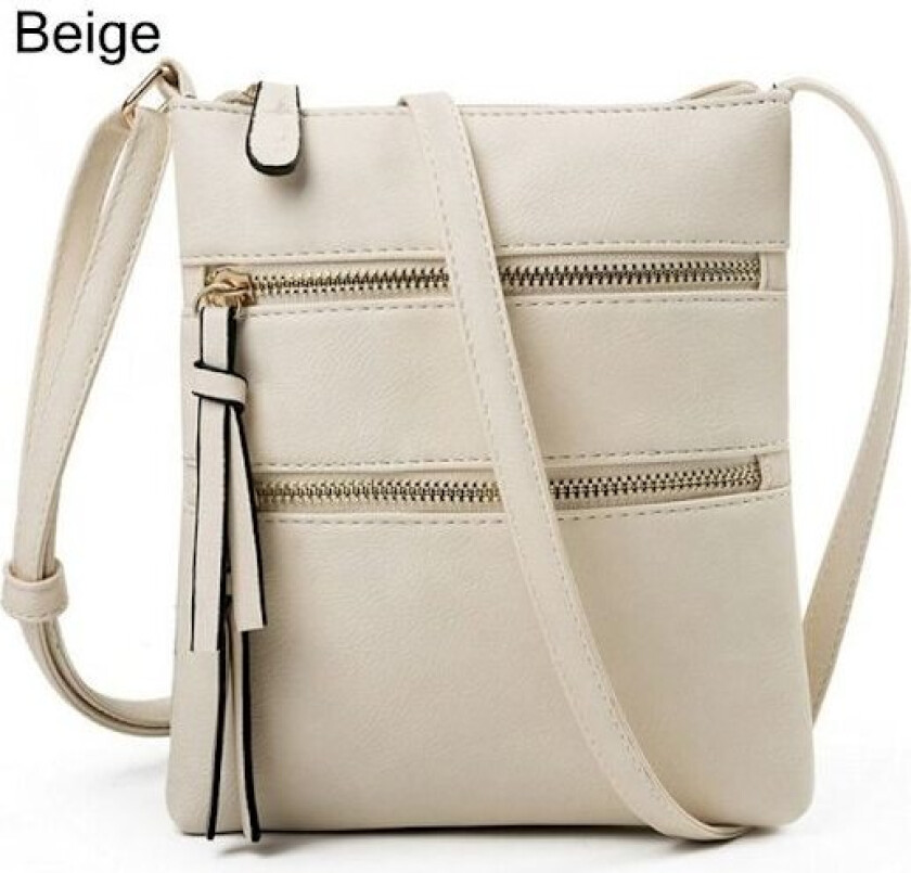 Crossbody-veske for kvinner med glidelås, BEIGE Beige