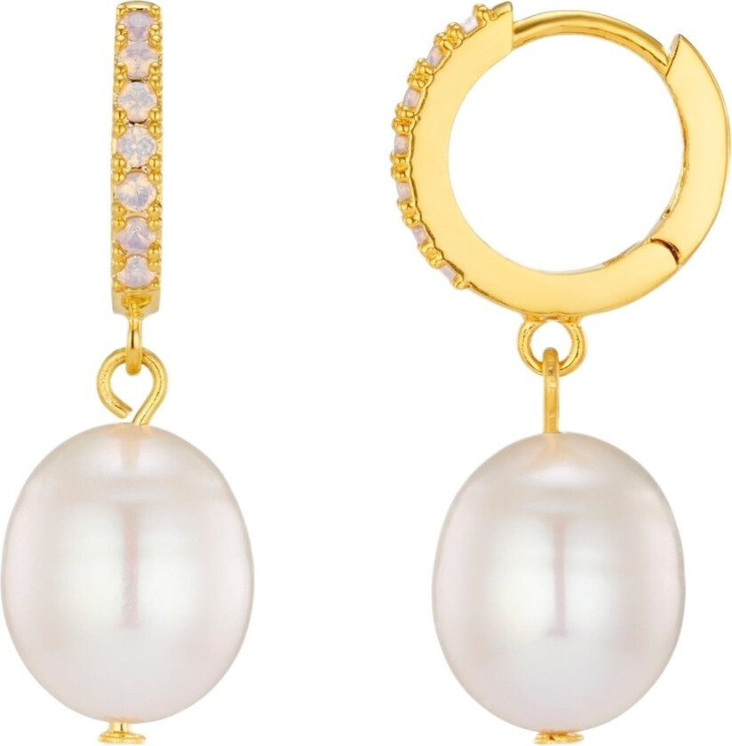 Pearl Drop & Rose Water Oval Hoop Earring