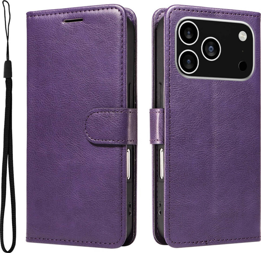 iPhone 17 Pro Deksel i Kunstskinn med Lommebok & Stropp - Lilla