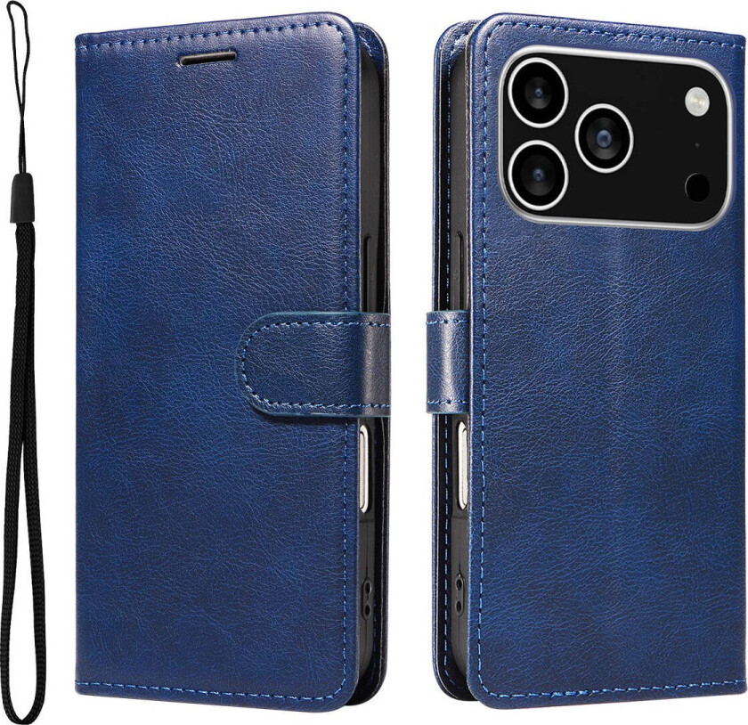 iPhone 17 Pro Deksel i Kunstskinn med Lommebok & Stropp - Blå