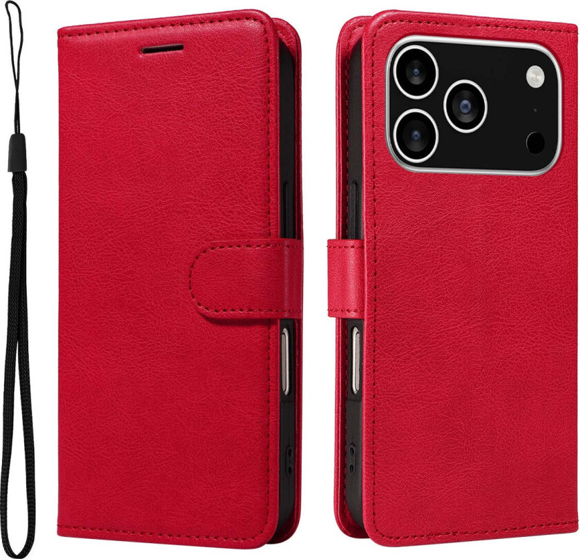 iPhone 17 Pro Deksel i Kunstskinn med Lommebok & Stropp - Rød