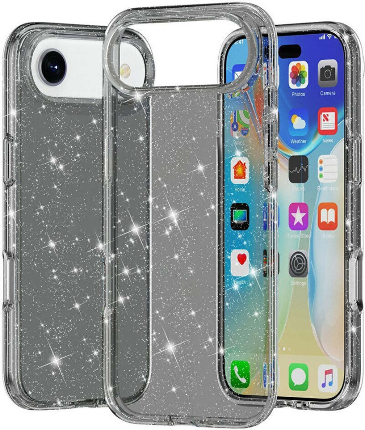 iPhone 17 Air Hybrid Plast Deksel - Svart Glitter