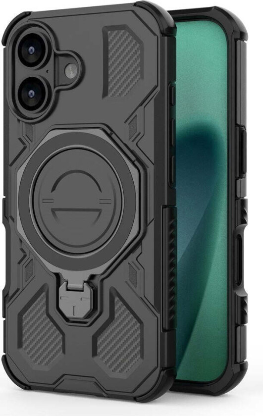 iPhone 17 Håndverkerdeksel med Magnetisk Kickstand – MagSafe Kompatibel – Svart