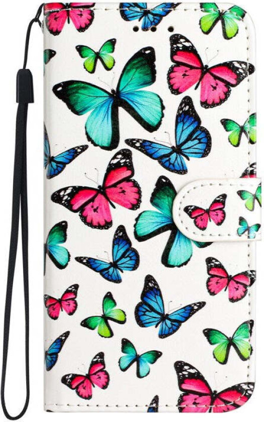 iPhone 17 Pro Kunstskinn Flip Deksel med Lommebok & Stropp – Sommerfugler