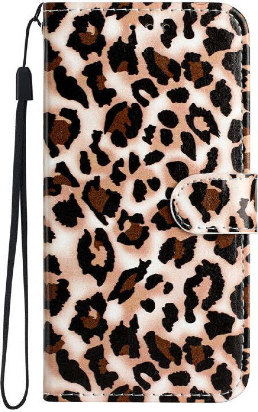 iPhone 17 Pro Max Kunstskinn Flip Deksel med Lommebok & Stropp – Leopard