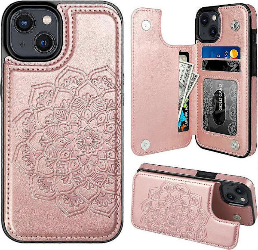 iPhone 15 Deksel med Kortholder, Blomst Magnetisk Bakside Flip Deksel for iPhone 15 Lommebok Deksel for Kvinner