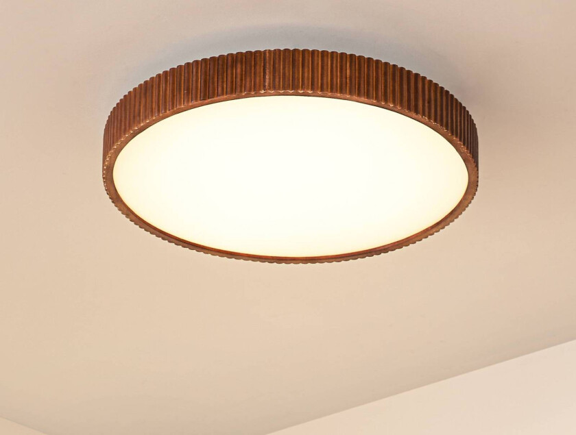 Lindby LED-taklampe Velua, hvit/mørkt tre, CCT, Ø 50 cm