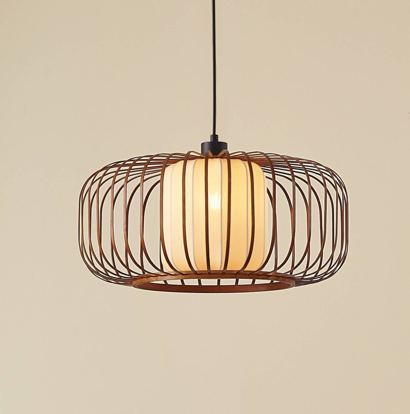 Lindby pendellampe Davella, Ø 50 cm, bambus, tekstil