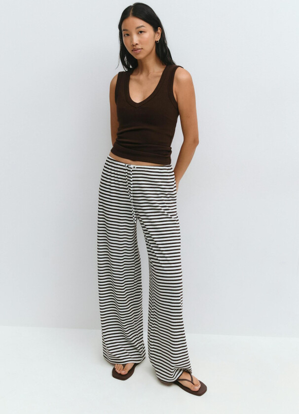 - Striped soft trousers - stripete bukser - Brun - XL - Dame