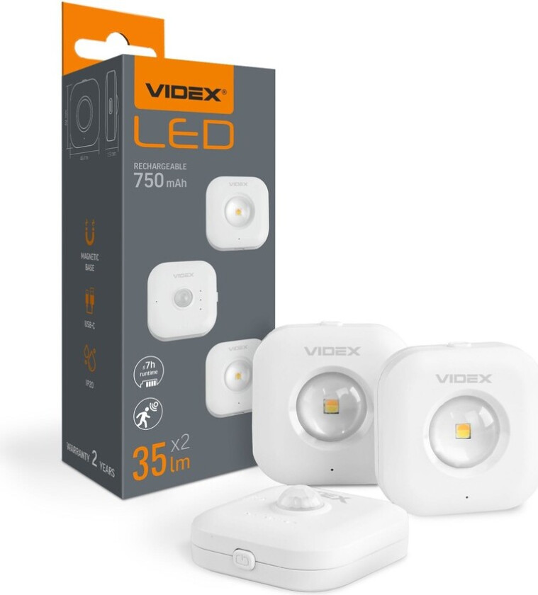 LED nattlampe - Oppladbar, bevegelsessensor - Dimbar : Dimbar, Kulør : Varm