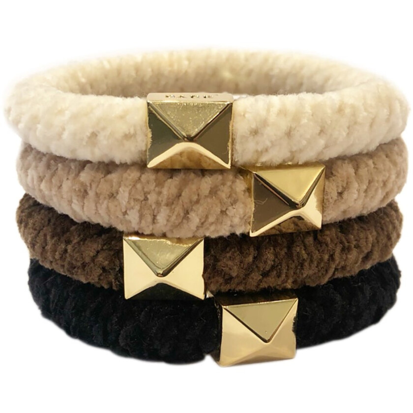 Fluffy Fat Hair Tie 4 Pk W/Gold,   Hårstrikker