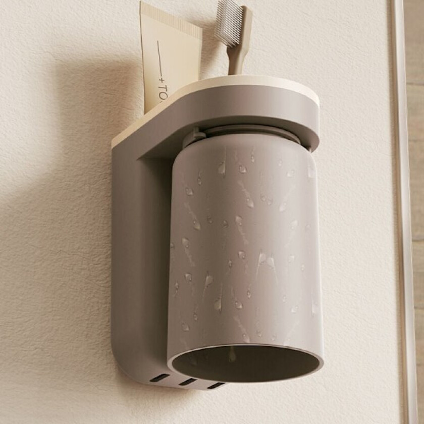Veggmontert Tannbørsteholder, Stor Plass Multifunksjonell Dreneringsfunksjon, Enkel å Installere, Selvklebende Tannbørste Koppholder for Bad (Cara