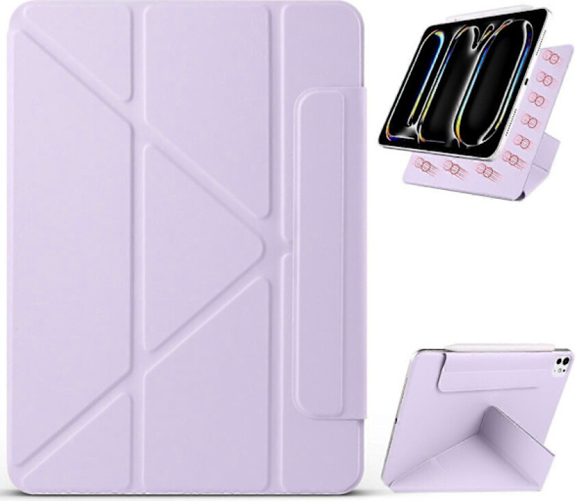 Etui til iPad Pro 13 (2024) PC+PU Lær Origami Stativ Magnetisk Nettbrettdeksel - Lilla
