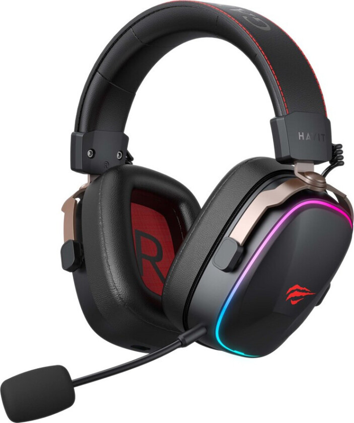 H2039BG Gaming Headset (Til PC/PS5/PS4) - RGB Lys - Svart/Rød