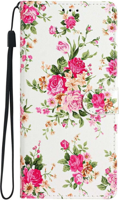 iPhone 17 Air Kunstskinn Flip Deksel m. Lommebok & Stropp - Blomster