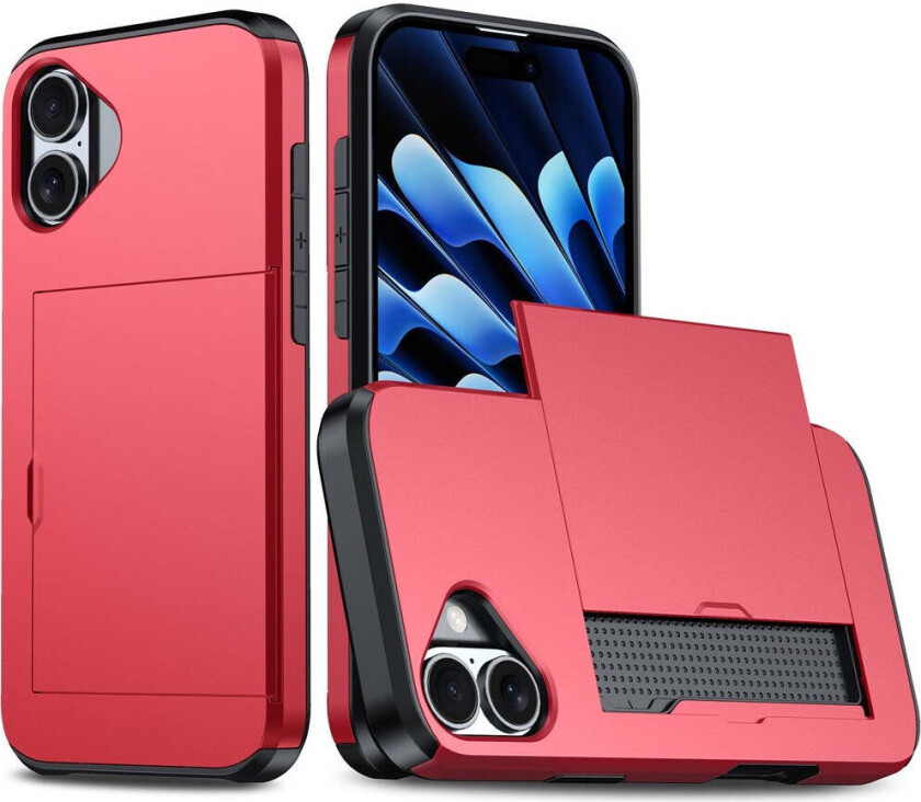 iPhone 17 Hybrid Deksel med Kortholder – Rød