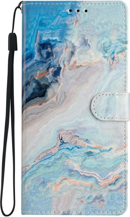 iPhone 17 Air Kunstskinn Flip Deksel m. Lommebok & Stropp - Blå Marmor