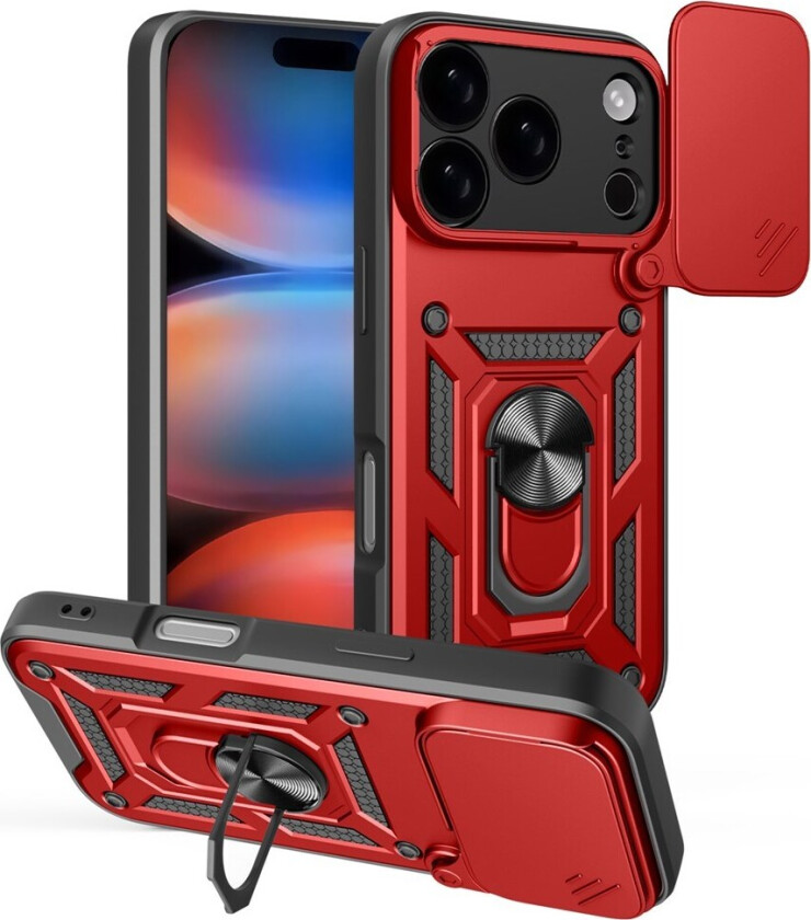 iPhone 17 Pro Hybrid Håndverker Deksel m. Kickstand & Cam Slider - Rød
