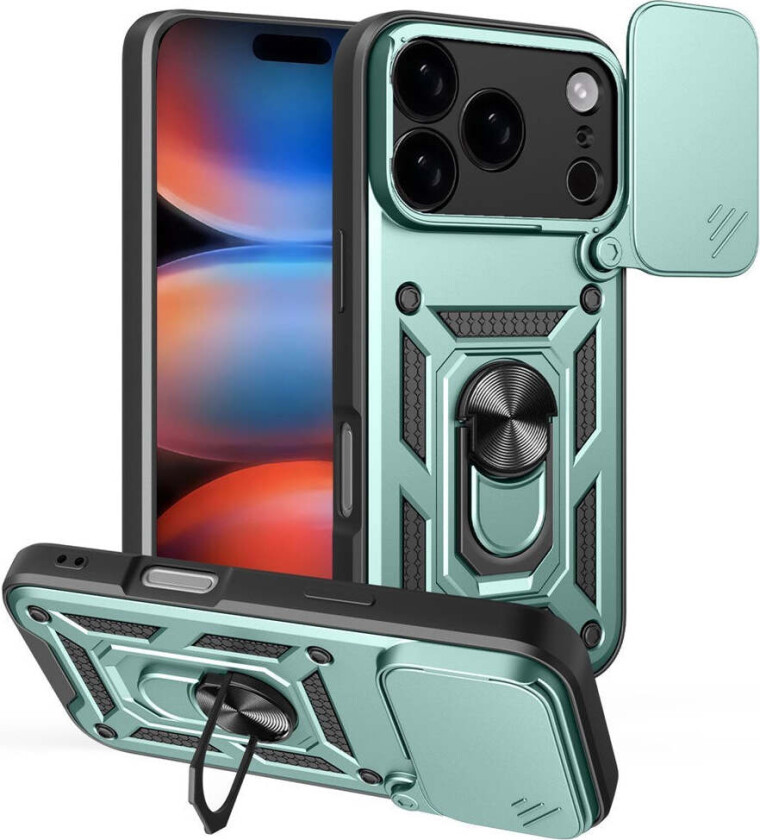 iPhone 17 Pro Hybrid Håndverker Deksel m. Kickstand & Cam Slider - Grønn