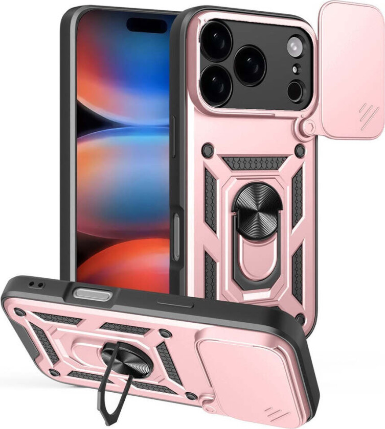 iPhone 17 Pro Hybrid Håndverker Deksel m. Kickstand & Cam Slider - Rosegull