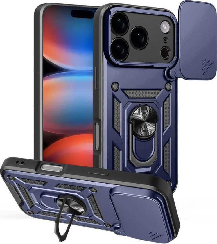iPhone 17 Pro Hybrid Håndverker Deksel m. Kickstand & Cam Slider - Blå