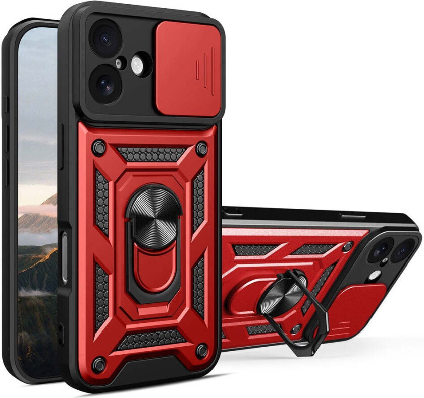 iPhone 17 Hybrid Håndverker Deksel m. Kickstand & Cam Slider - Rød