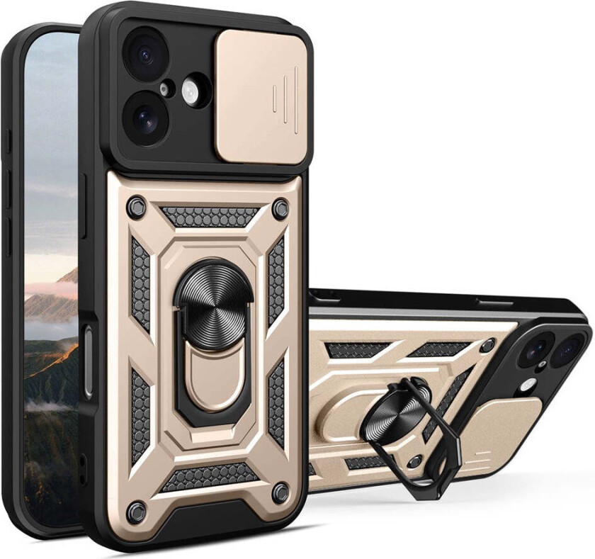 iPhone 17 Hybrid Håndverker Deksel m. Kickstand & Cam Slider - Gull