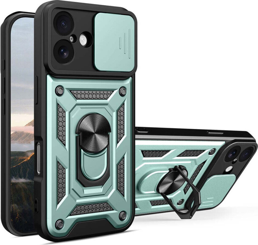 iPhone 17 Hybrid Håndverker Deksel m. Kickstand & Cam Slider - Grønn