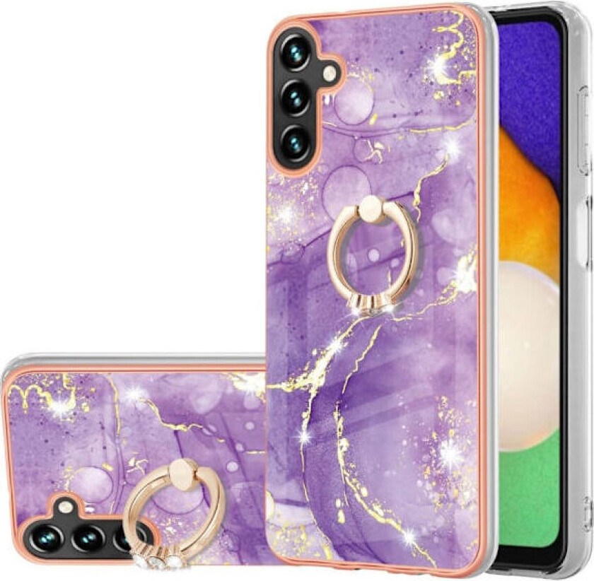 Marmormønstret deksel med ringholder for Samsung Galaxy A56 - Lila 002
