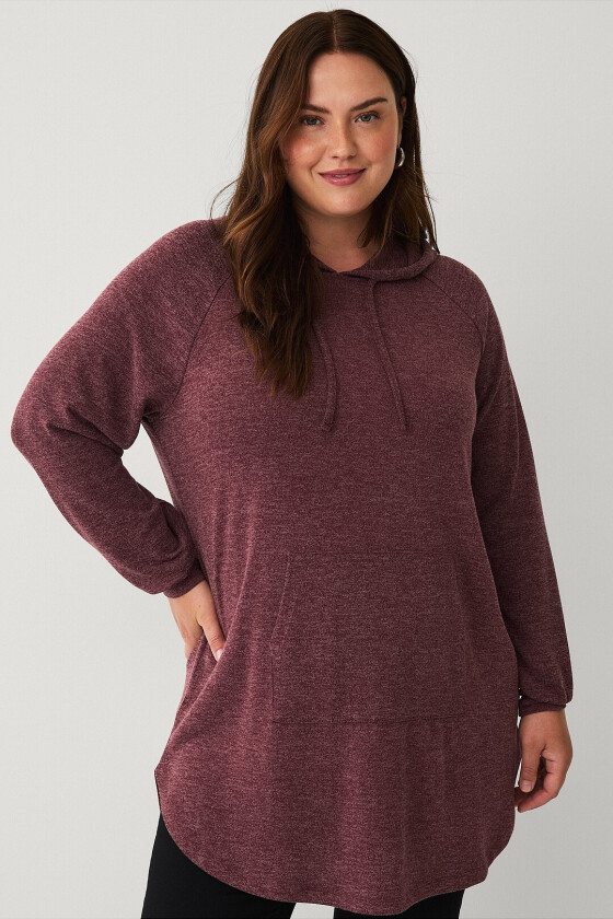 Lang genser med hettegenser - Rosa