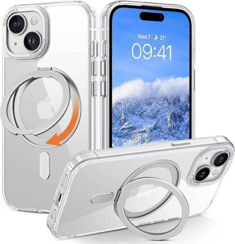 iPhone 15 Deksel for MagSafe med StøtteKlar Trådløs Lett Tynn TPU Støtfanger PC Skall Deksel Mobiltelefon Deksel for 6.1 Tommer Gjennomsiktig