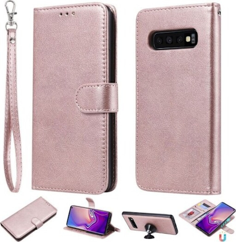 Samsung Galaxy s10 Skinnetui Med Deksel Og Bæresnor - Gammelrosa