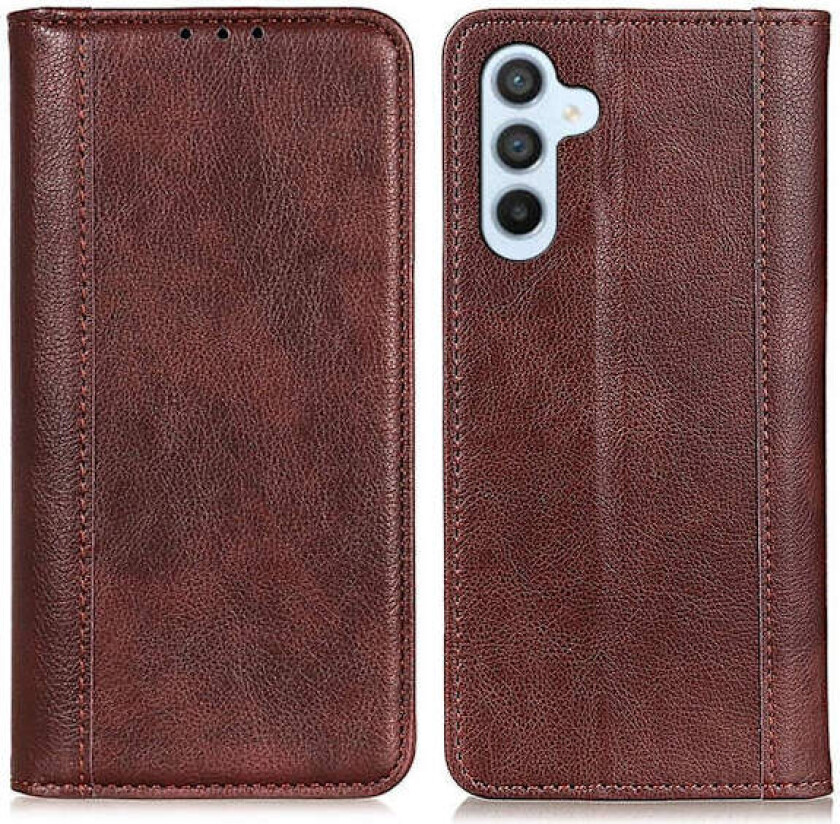 Ekte lærdeksel med magnetisk lukking for Samsung Galaxy S24 - Brun