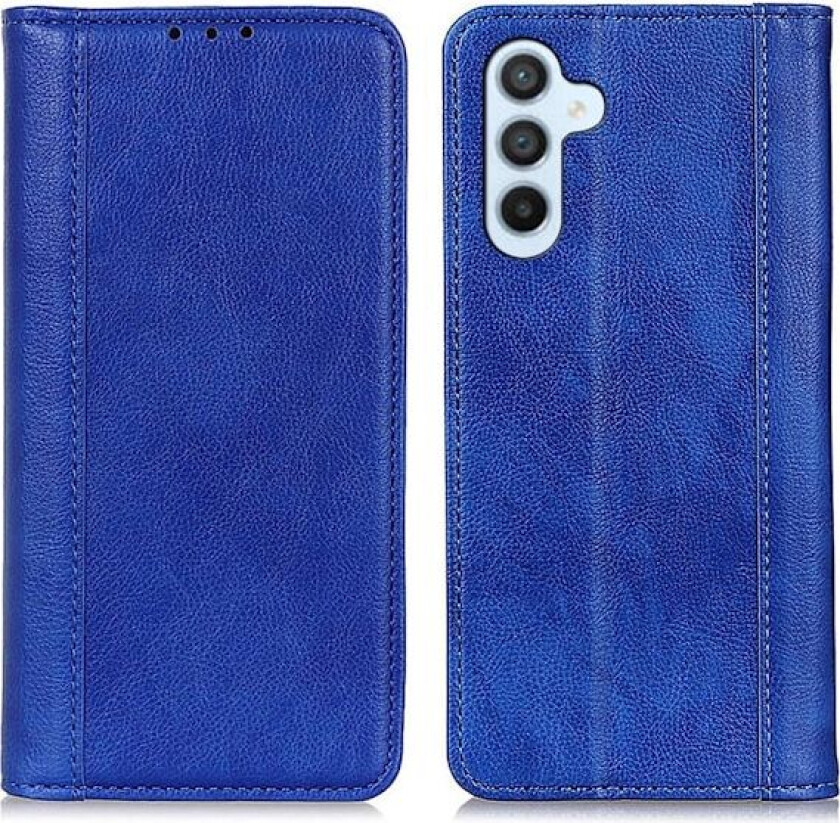 Ekte lærdeksel med magnetisk lukking for Samsung Galaxy A34 5G - Blå
