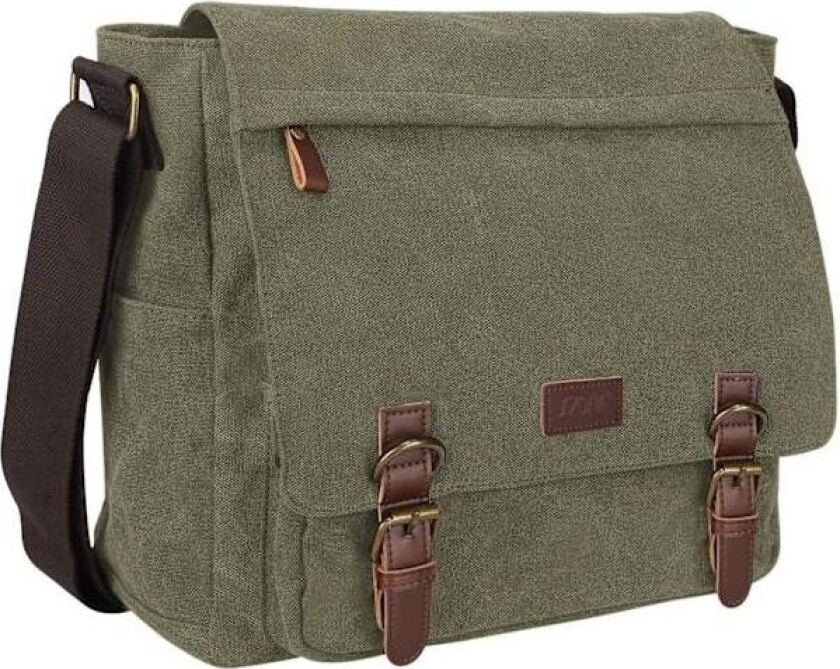 Herre Messenger Bag Crossbody Skulder 15,6 Tommers Bærbar Vintage Canvas Aktveske Veske med Flere Lommer (Army Green)