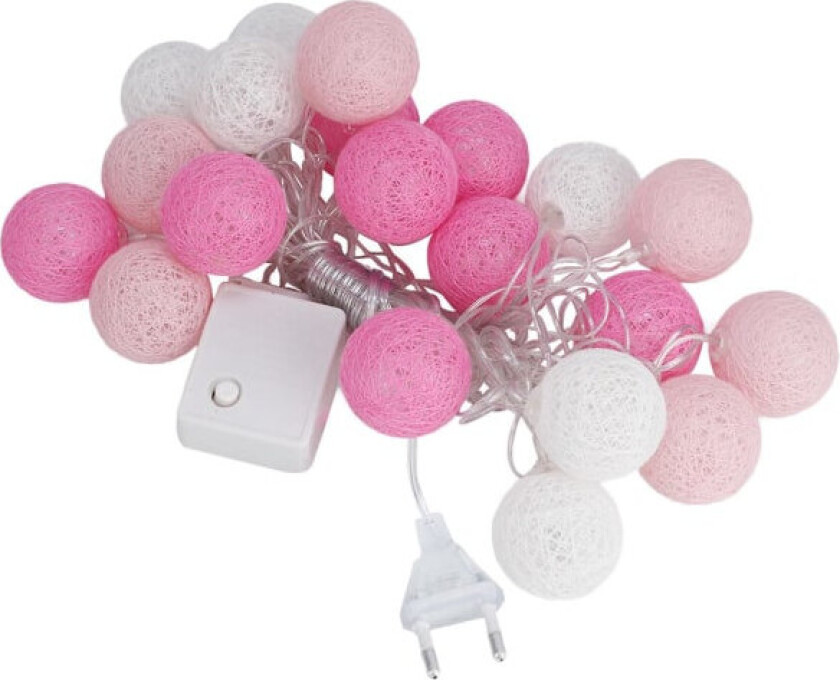 EU-kontakt 220V 3,7m 20 bomullsstrengkuler LED-lyssløyfe jul innendørs nattlampe stripe rosa