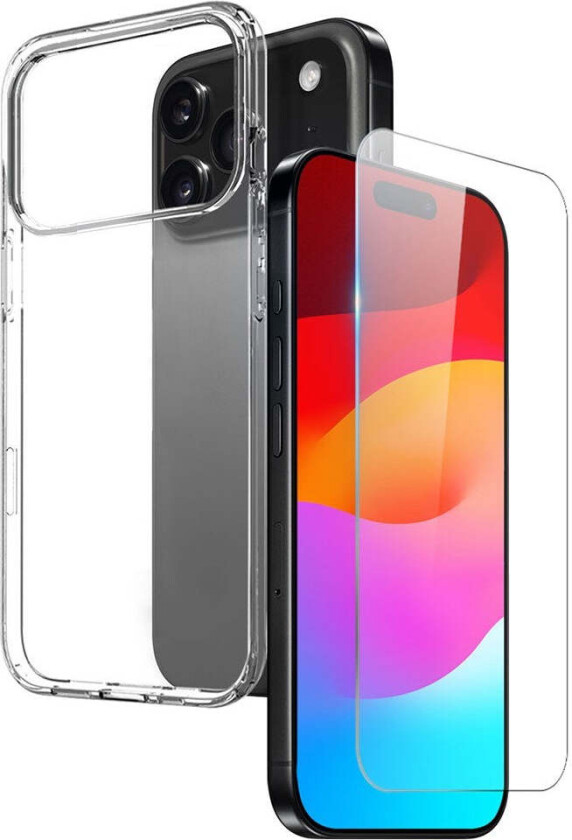 iPhone 17 Pro Max 2-i-1 Beskyttelsessett m. Fleksibelt Plast Deksel & Herdet Skjermbeskyttelsesglass - Gjennomsiktig