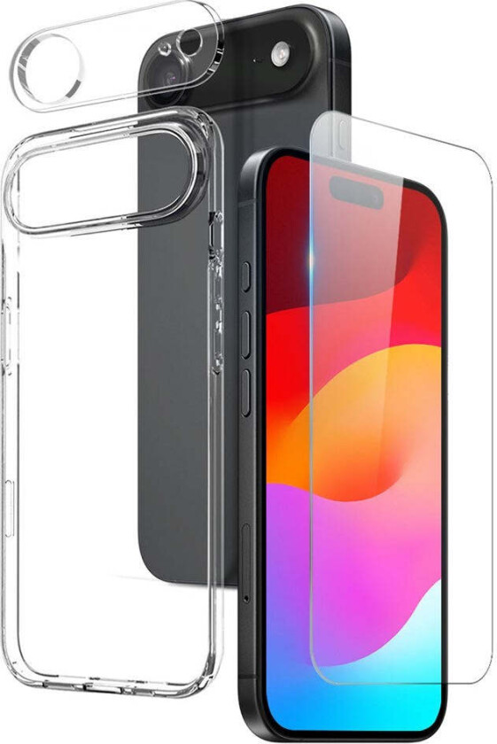 iPhone 17 Air 3-i-1 Beskyttelsessett m. Fleksibelt Plast Deksel / Herdet Skjermbeskyttelsesglass / Kameralinsebeskytterglass - Gjennomsiktig