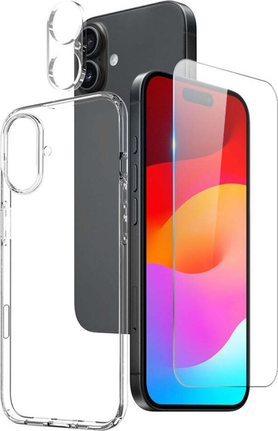 iPhone 17 3-i-1 Beskyttelsessett m. Fleksibelt Plast Deksel / Herdet Skjermbeskyttelsesglass / Kameralinsebeskytterglass - Gjennomsiktig