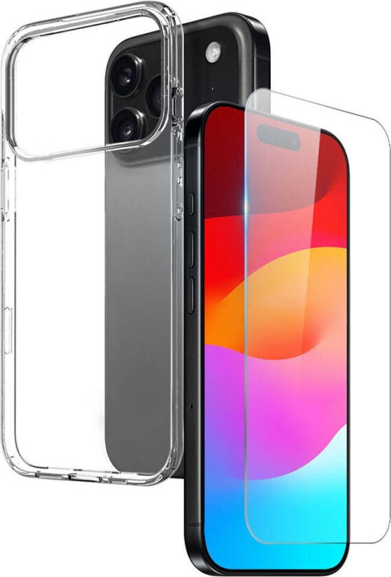 iPhone 17 Pro 2-i-1 Beskyttelsessett m. Fleksibelt Plast Deksel & Herdet Skjermbeskyttelsesglass - Gjennomsiktig