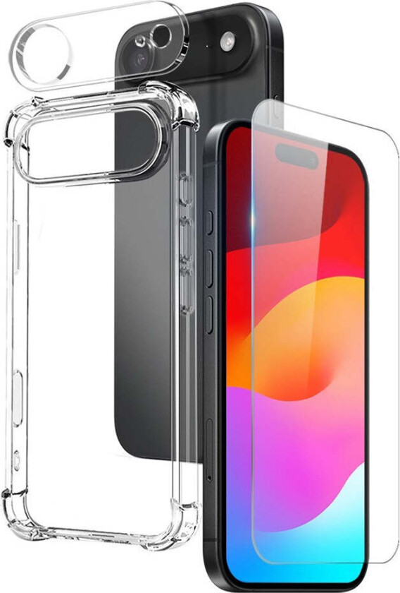 iPhone 17 Air 3-i-1 Beskyttelsessett m. Støtabsorberende Fleksibelt Plast Deksel / Herdet Skjermbeskyttelsesglass / Kameralinsebeskytterglass - Gjennomsiktig