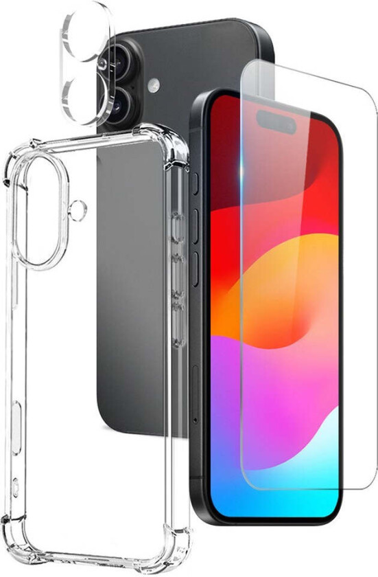 iPhone 17 3-i-1 Beskyttelsessett m. Støtabsorberende Fleksibelt Plast Deksel / Herdet Skjermbeskyttelsesglass / Kameralinsebeskytterglass - Gjennomsiktig